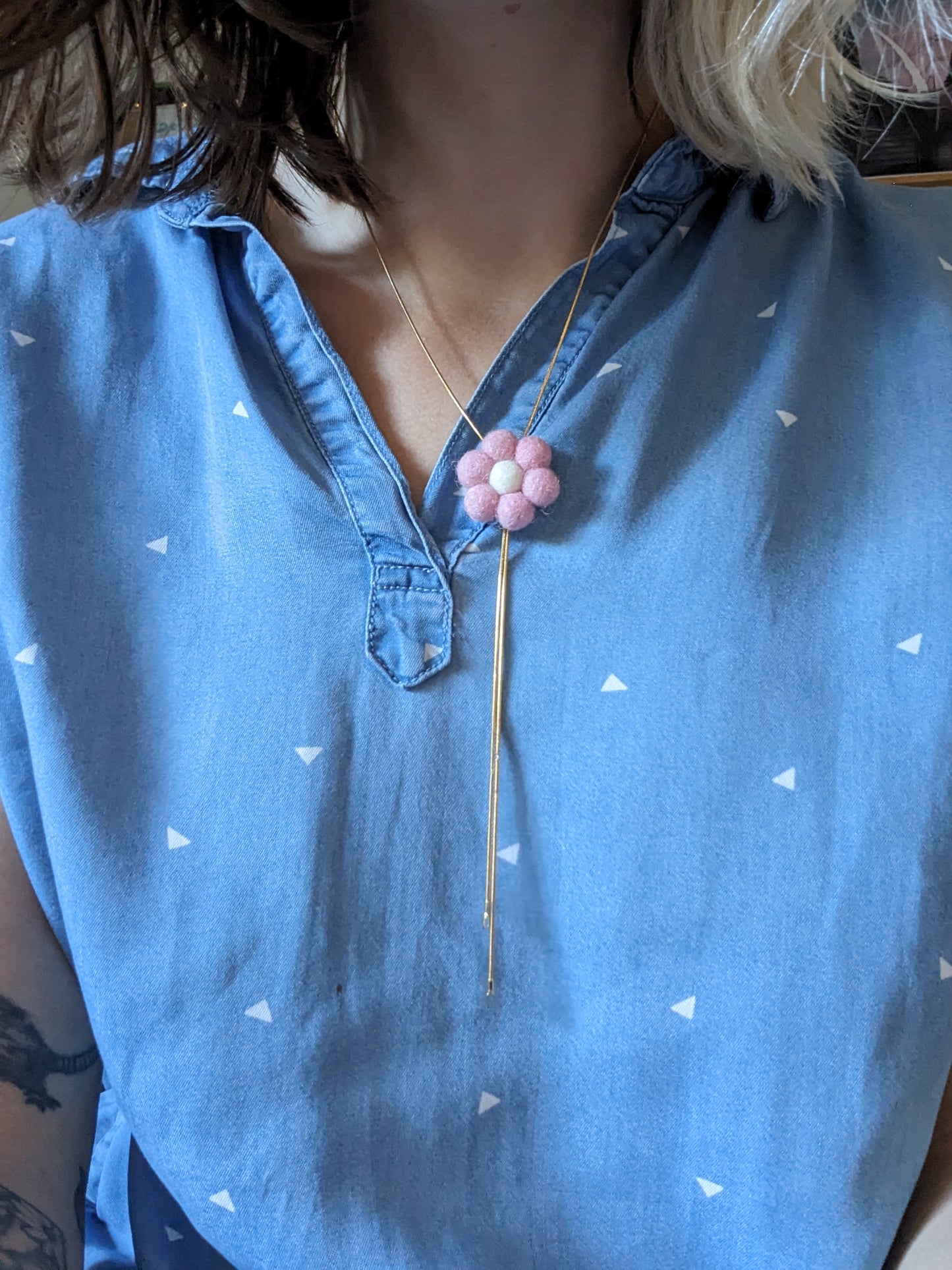 Bolo Tie Necklace - Felted Mini Flower