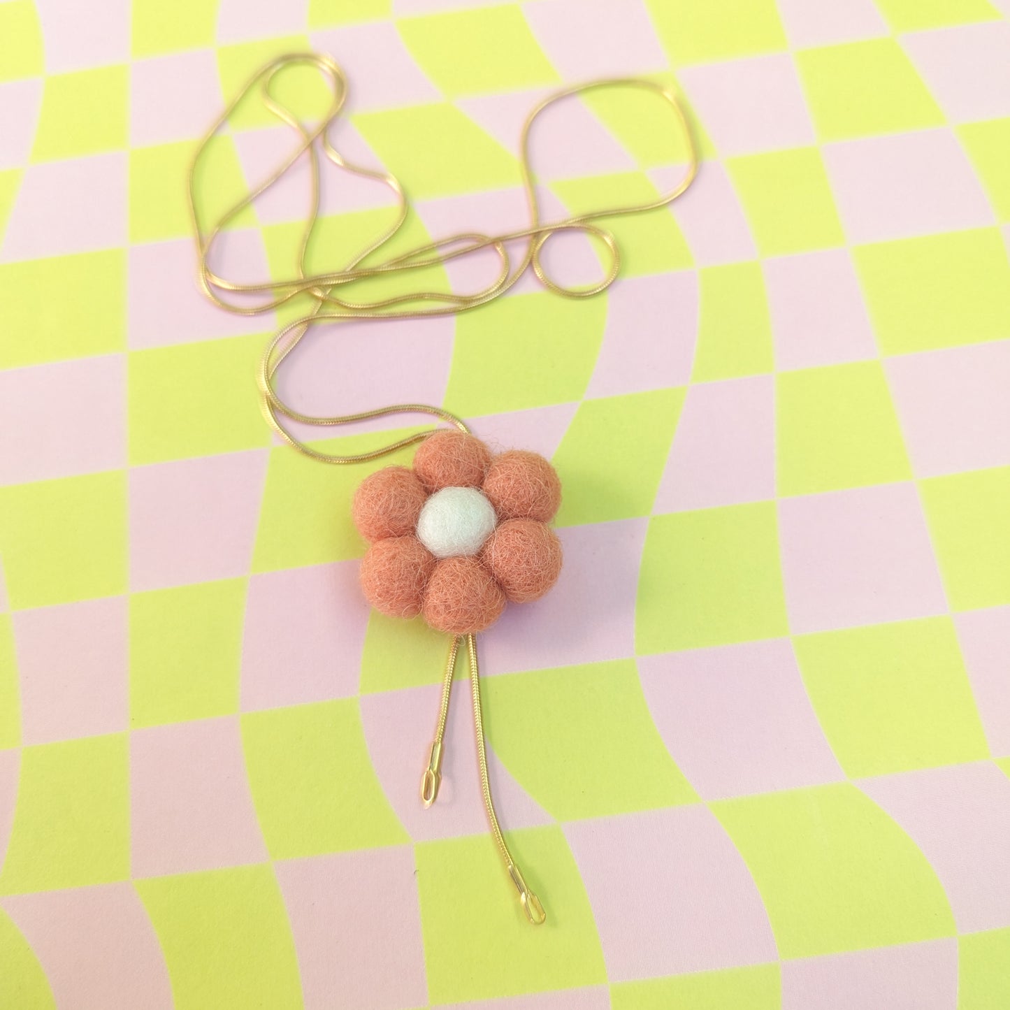 Bolo Tie Necklace - Felted Mini Flower