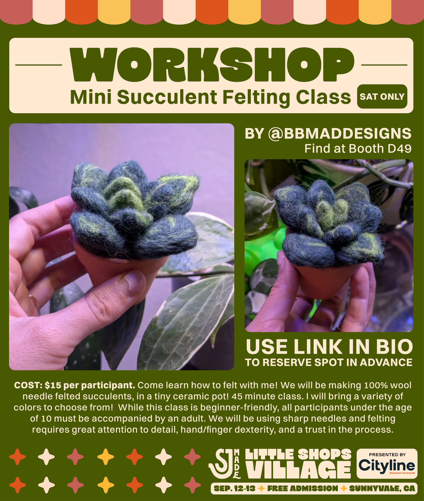 Mini Succulent Felting Class at SJ Made Little Shops Village